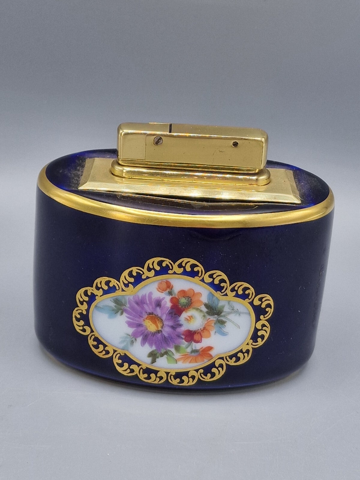 Lindner Porzellanfabrik, Öllampe, Antiquität, Ätzgold Kobalt,